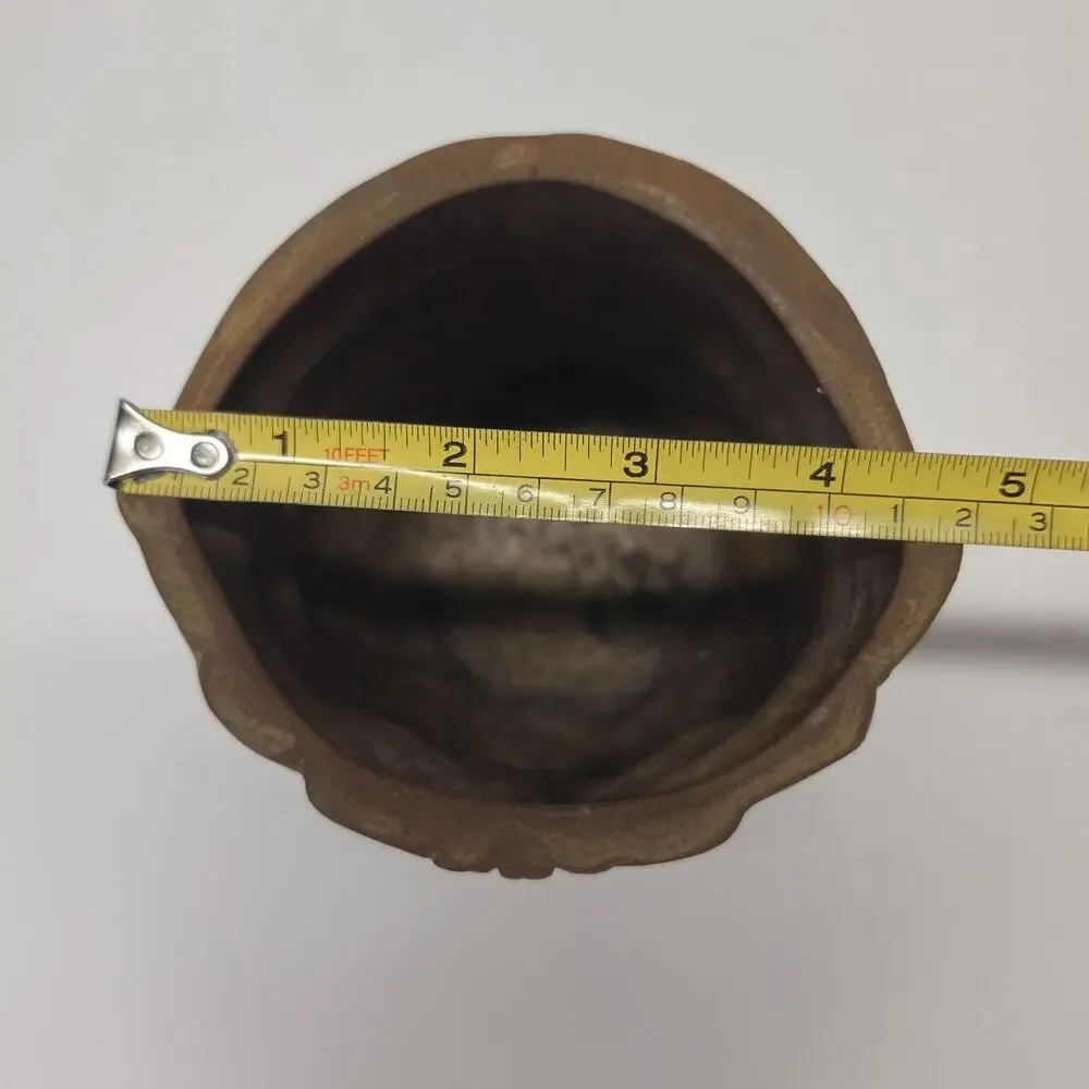 Retro 70s Double Side Ceramic Owl Planter Pot Brown Cottagecore Vintage MCM